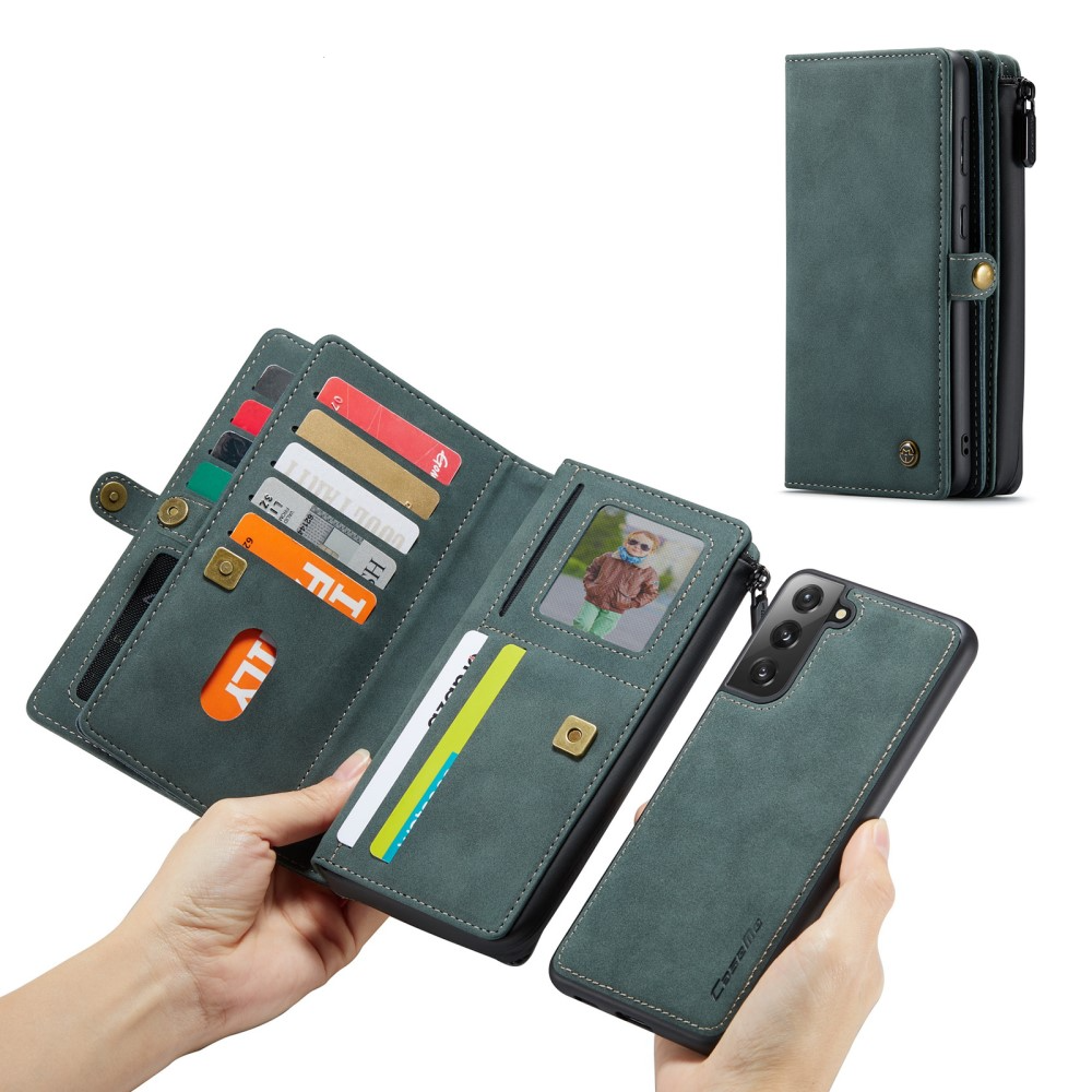 Samsung Galaxy S21 FE 5G 3in1 Leder Tasche   Magnet Hardcase Karten Etui - Dunkelblau
