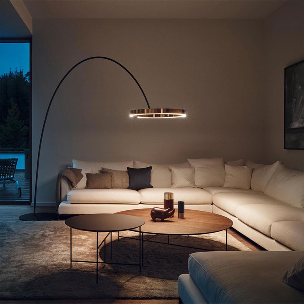 44W LED-Stehlampe, kreative Kreis-Stehlampen, Moderne warmes Licht, vertikale Lampe, gewölbte Metall-Stehbodenleuchten, dekorative Atmosphäre, stehende LED-Stehlampen für Wohnzimmer