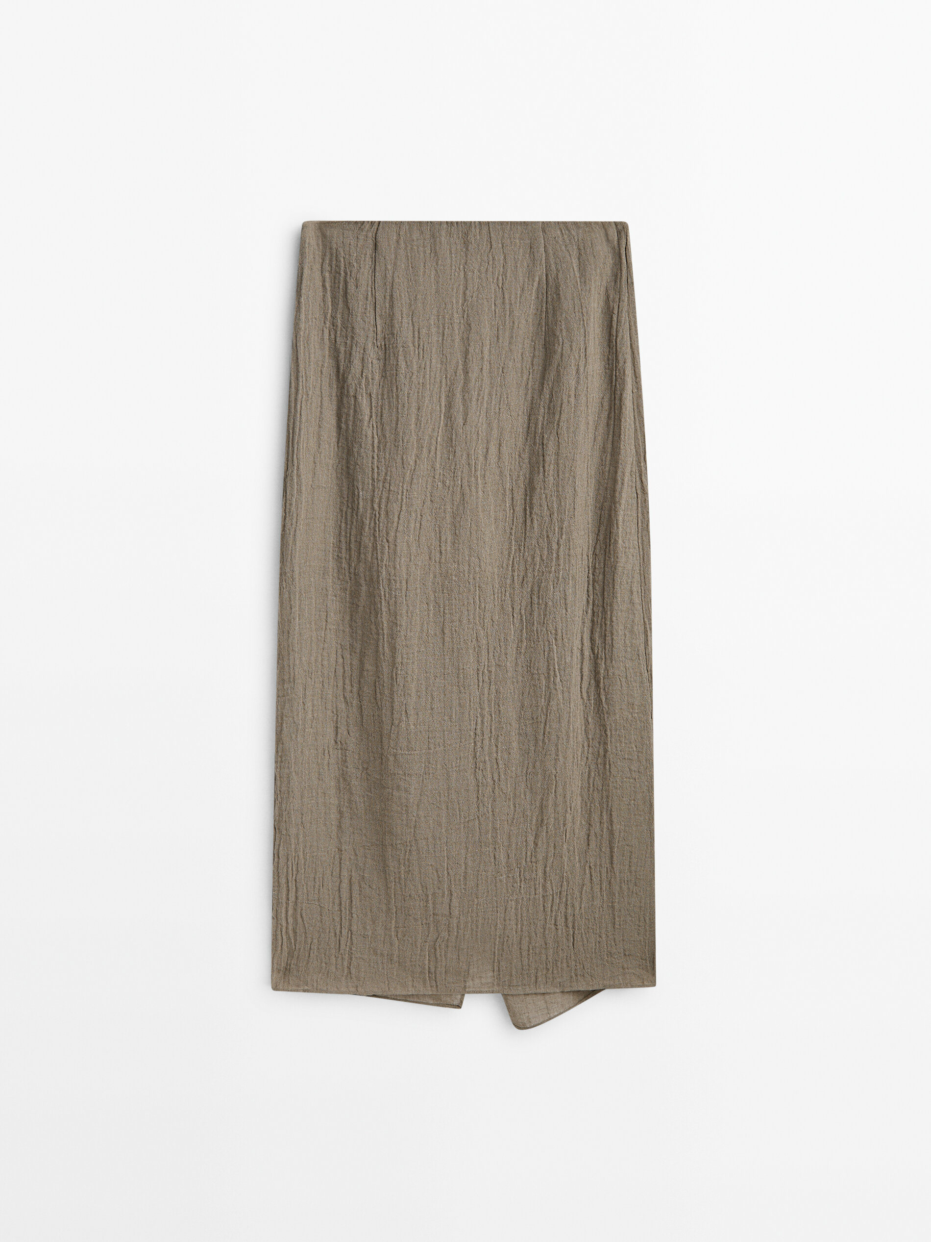 Saia midi de linho com acabamento em relevo - Stone