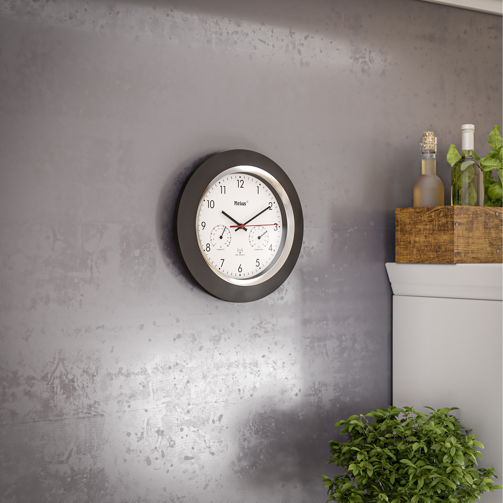 Funk-Wanduhr - schwarz -Ø 25 cm