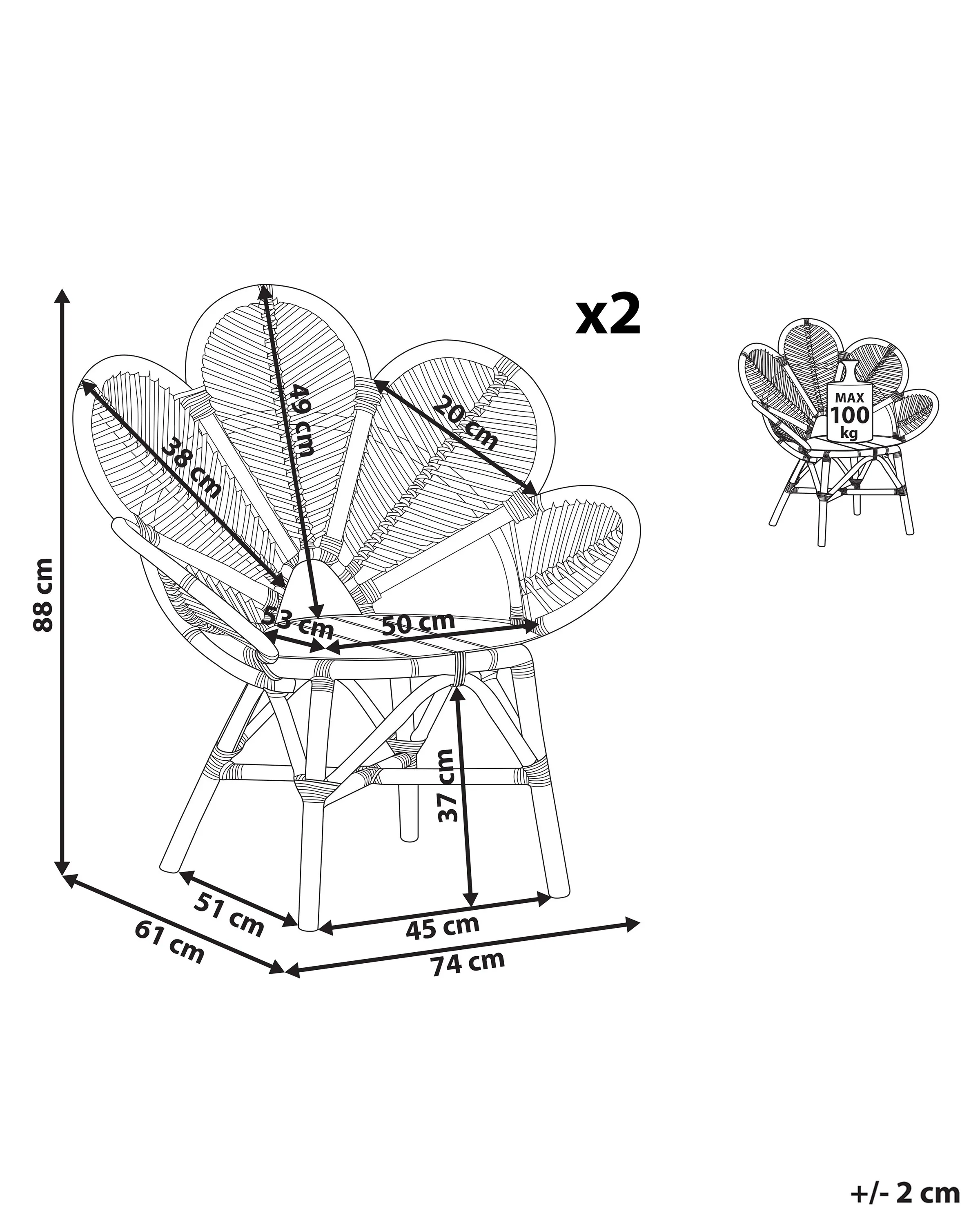Set van 2 pauwenstoelen FLORENTINE II Rotan Natuurlijk