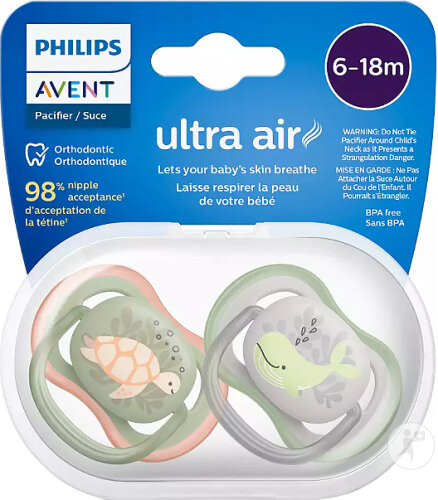 Philips Avent Ultra Air Sucette Bébés 6-18 Mois Tortue/Baleine 2 Pièces