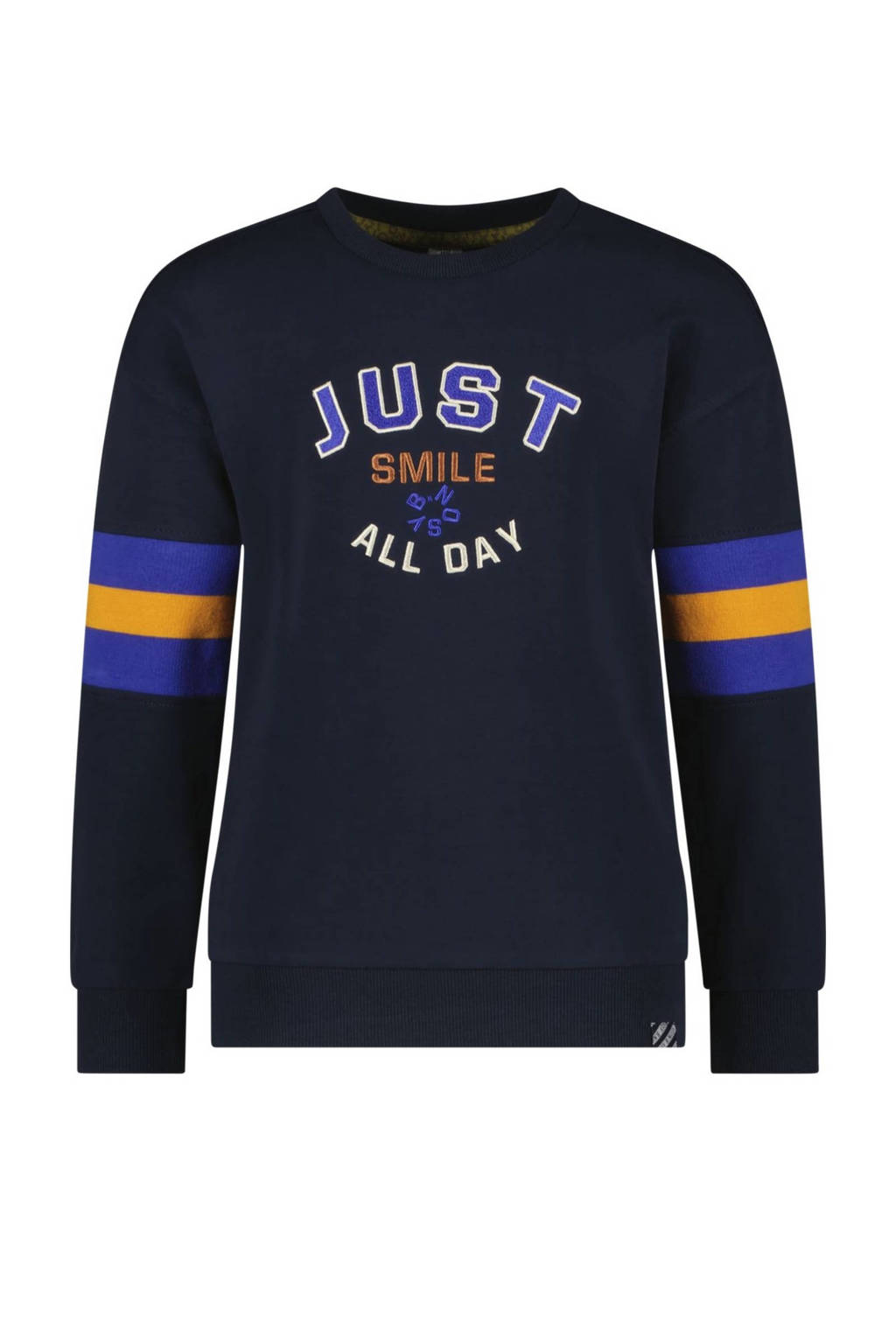 B.Nosy sweater Sean met tekst donkerblauw