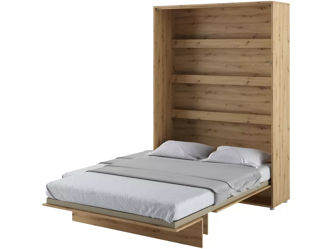 Lenart Armoire Lit escamotable +2 Placards tiroir Vertical 140x200 cm Chêne artisan Lit Rabattable Lit Mural