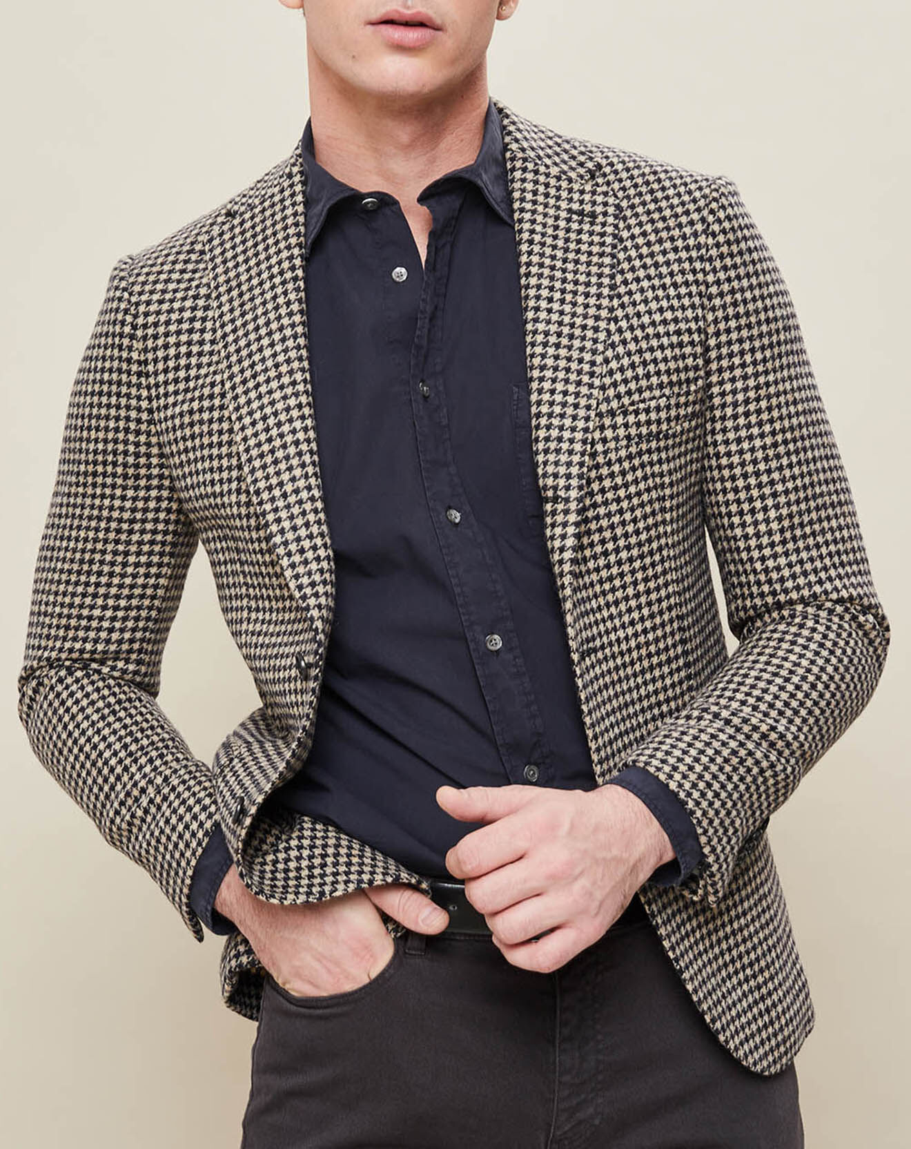 Hartford Veste 100% Laine Julius pied de poule beige/bleu marine