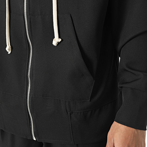 Ensemble De Survetement Sweat Zippé Capuche Et Pantalon Cargo Noir
