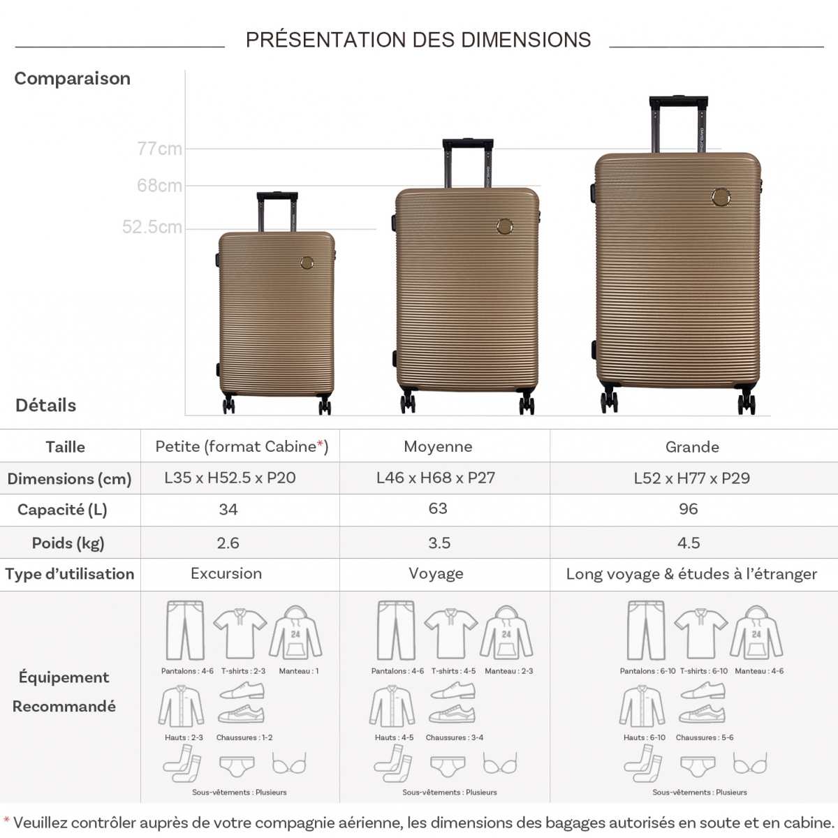 David Jones Lot 3 valises rigides dont 1 valise cabine David Jones ABS TSA