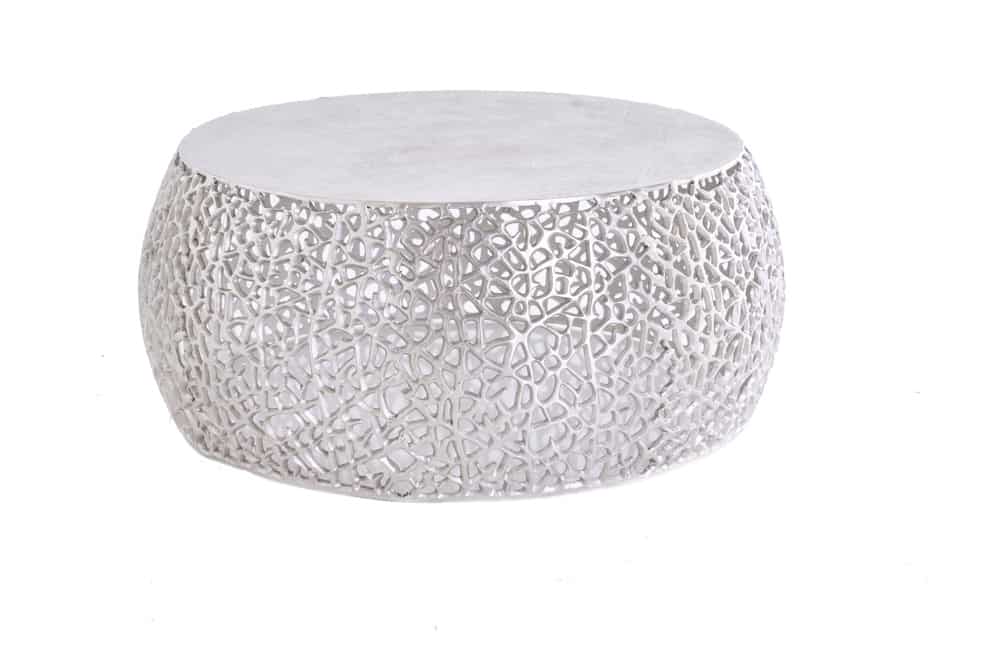 Runder Couchtisch ABSTRACT LEAF 75cm silber antik Metall filigrane Handarbeit