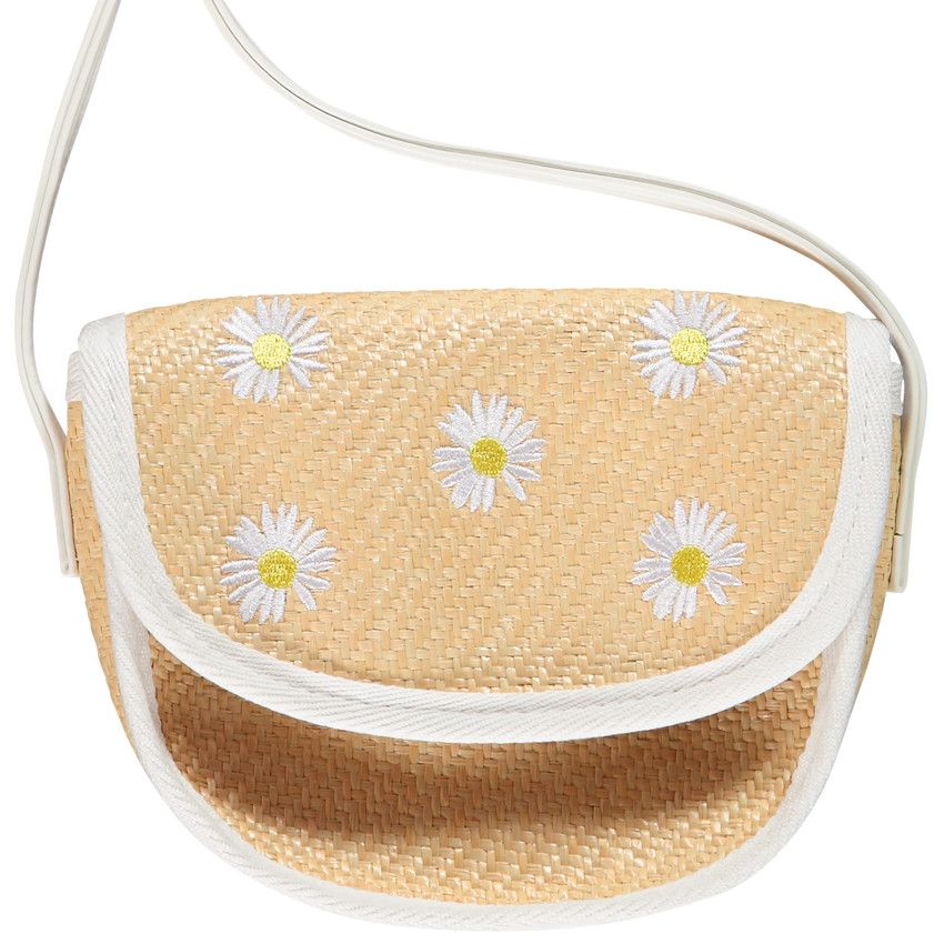 Sac bandoulière fleurs brodées pour fille - Blanc