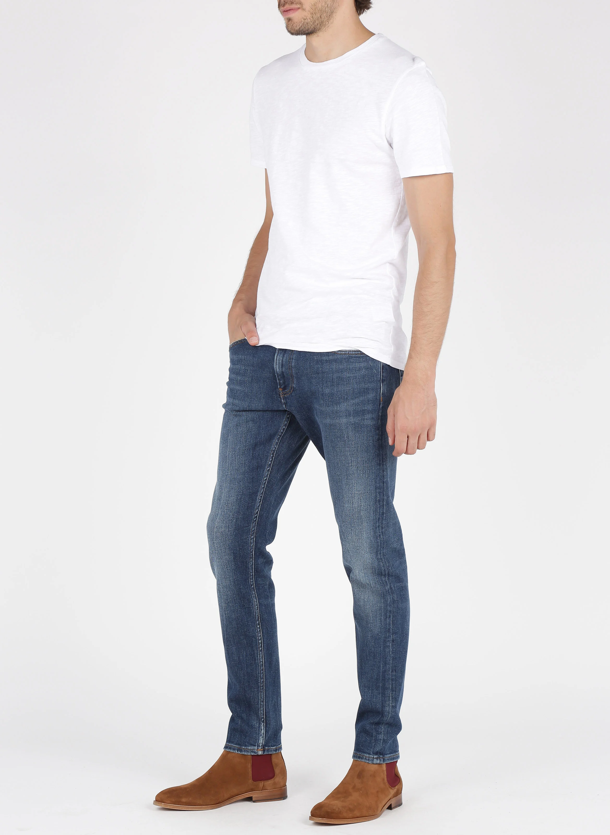 BYSAPICK - Tee-shirt regular-fit à col rond en coton | Blanc