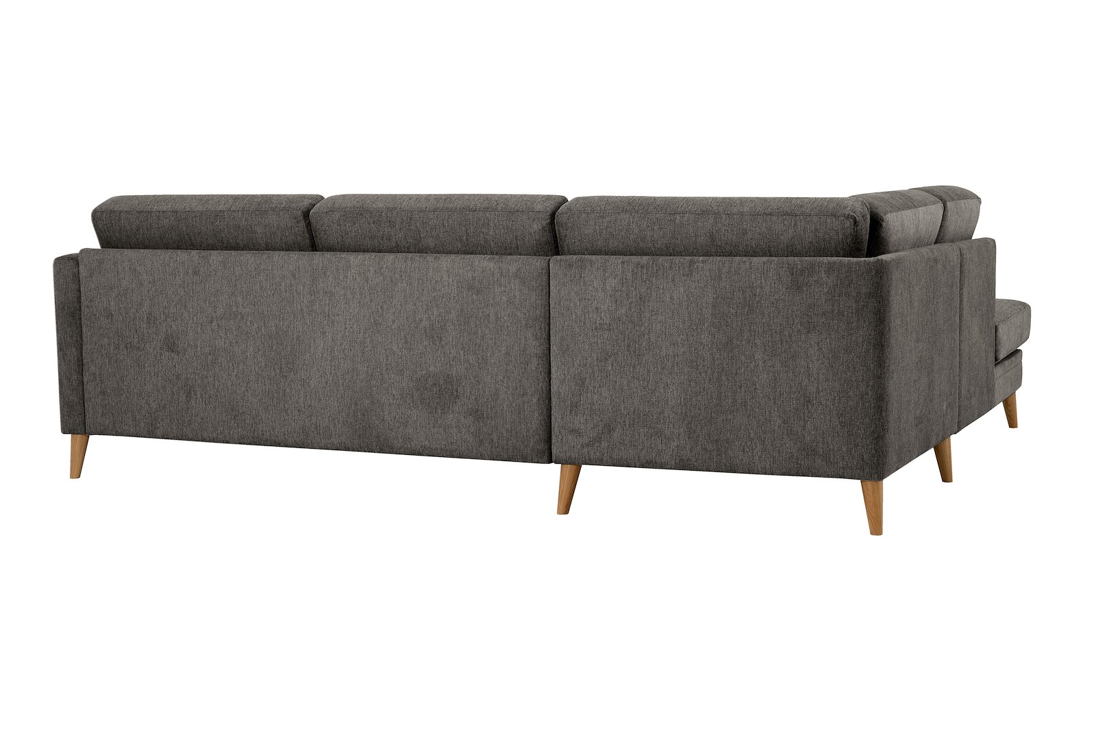 Eden hjørnesofa 2,5-seter med åpen ende venstre. Tekstil Brego 7 Antrazite med ben i eik natur (15137).