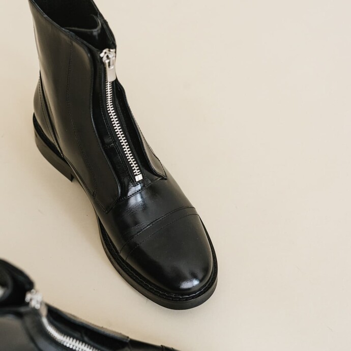Bottines à fermetures éclair  en cuir noir