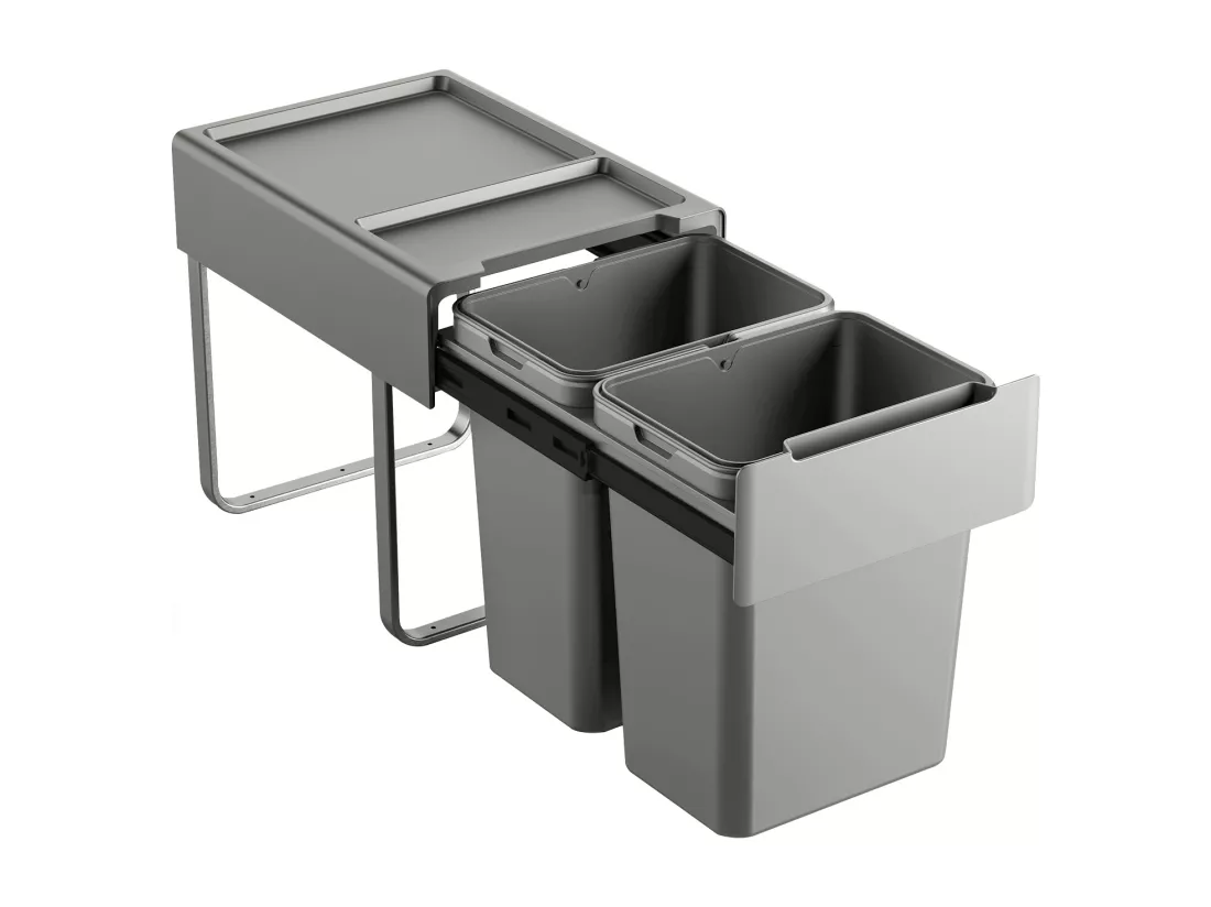 SVITA EM2x20 Poubelle encastrable 40L (2x20L) 2 compartiments avec couvercle système de tri des déchets 2 voies
