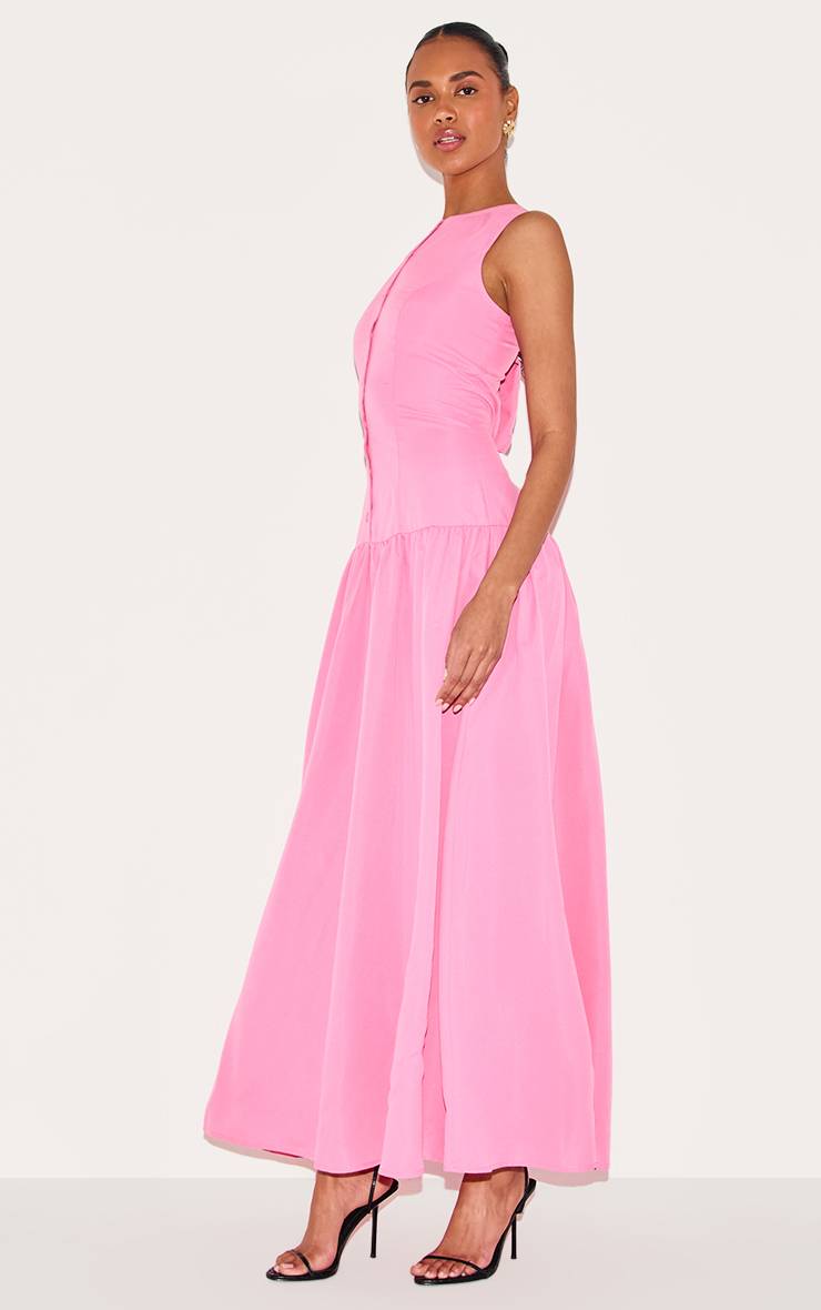 Rose Bonbon Robe Maxi Taille Basse Boutonnée Sur Le Devant