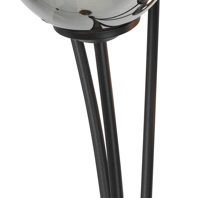 QAZQA - Country House I Vintage Moderne Staande Lamp Zwart 5-Lichts met Rookglas - Athene I Woonkamer I Slaapkamer - Langwerpig - LED Compatibel G9