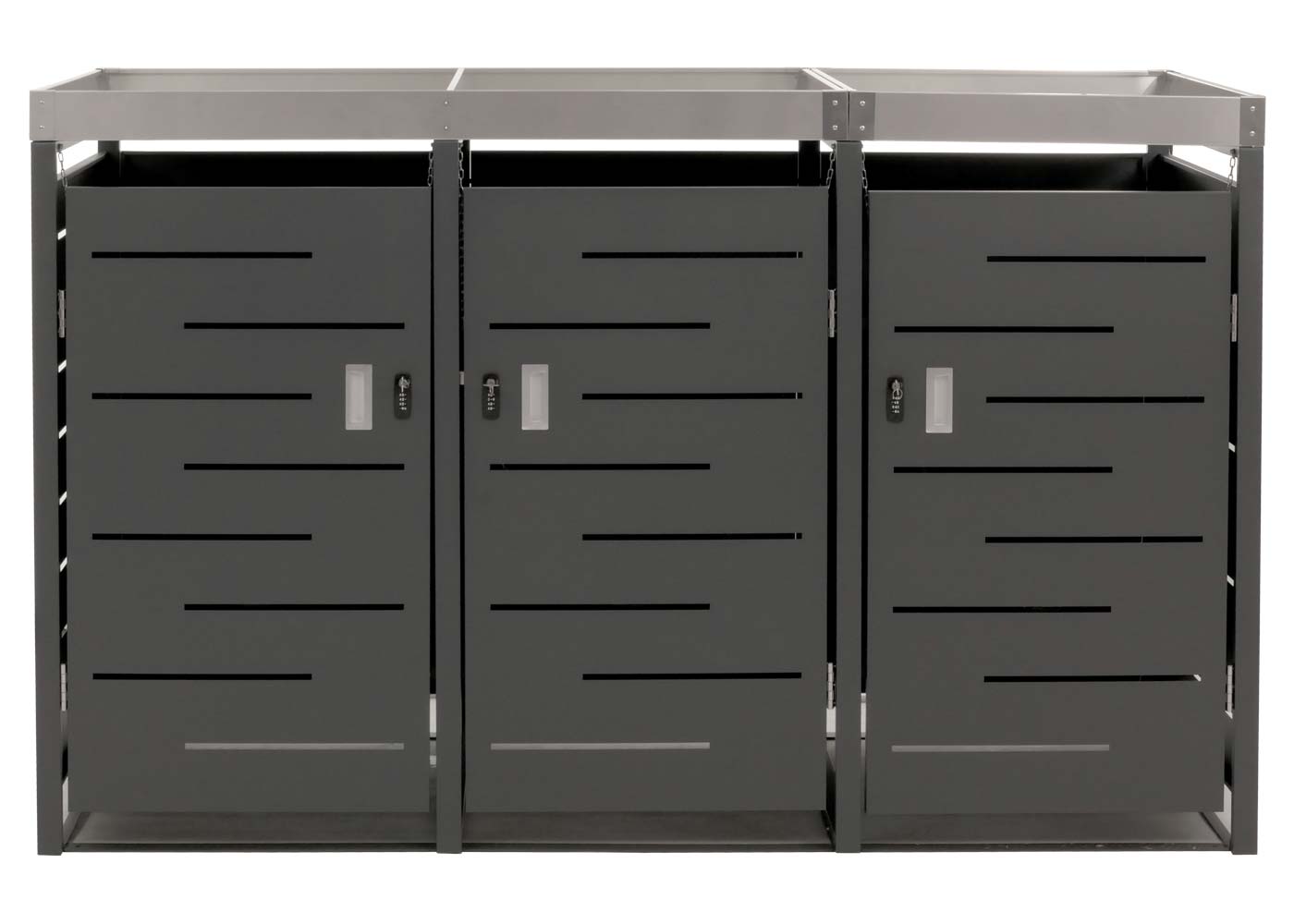 3er-Mülltonnenverkleidung MCW-H40, Mülltonnenbox, Pflanzkasten Edelstahl-Metall-Kombi 78kg 125x198x84cm erweiterbar