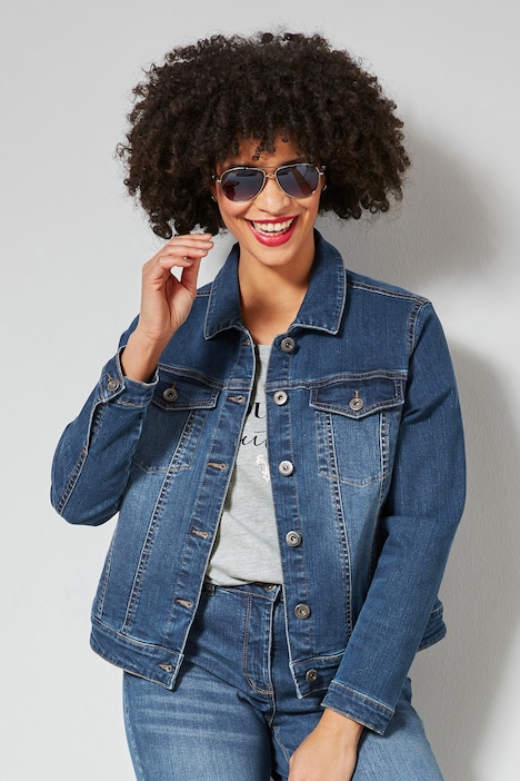 Jeansjacke, Hemdkragen, Knopfleiste, langer Arm