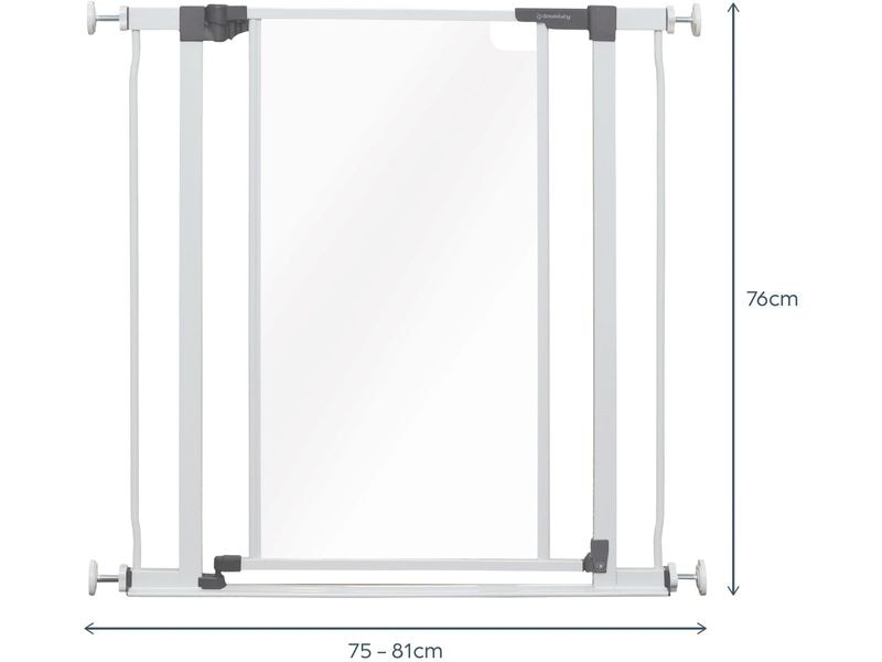 DREAMBABY Türschutzgitter Peek-a-Boo 75 cm - 81 cm Einklemm-Türschutzgitter mit transparenter Frontplatte für Sicht