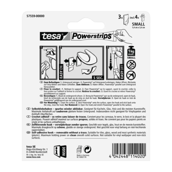 Tesa Haak Powerstrip Wit Kunststof - 3 Stuks