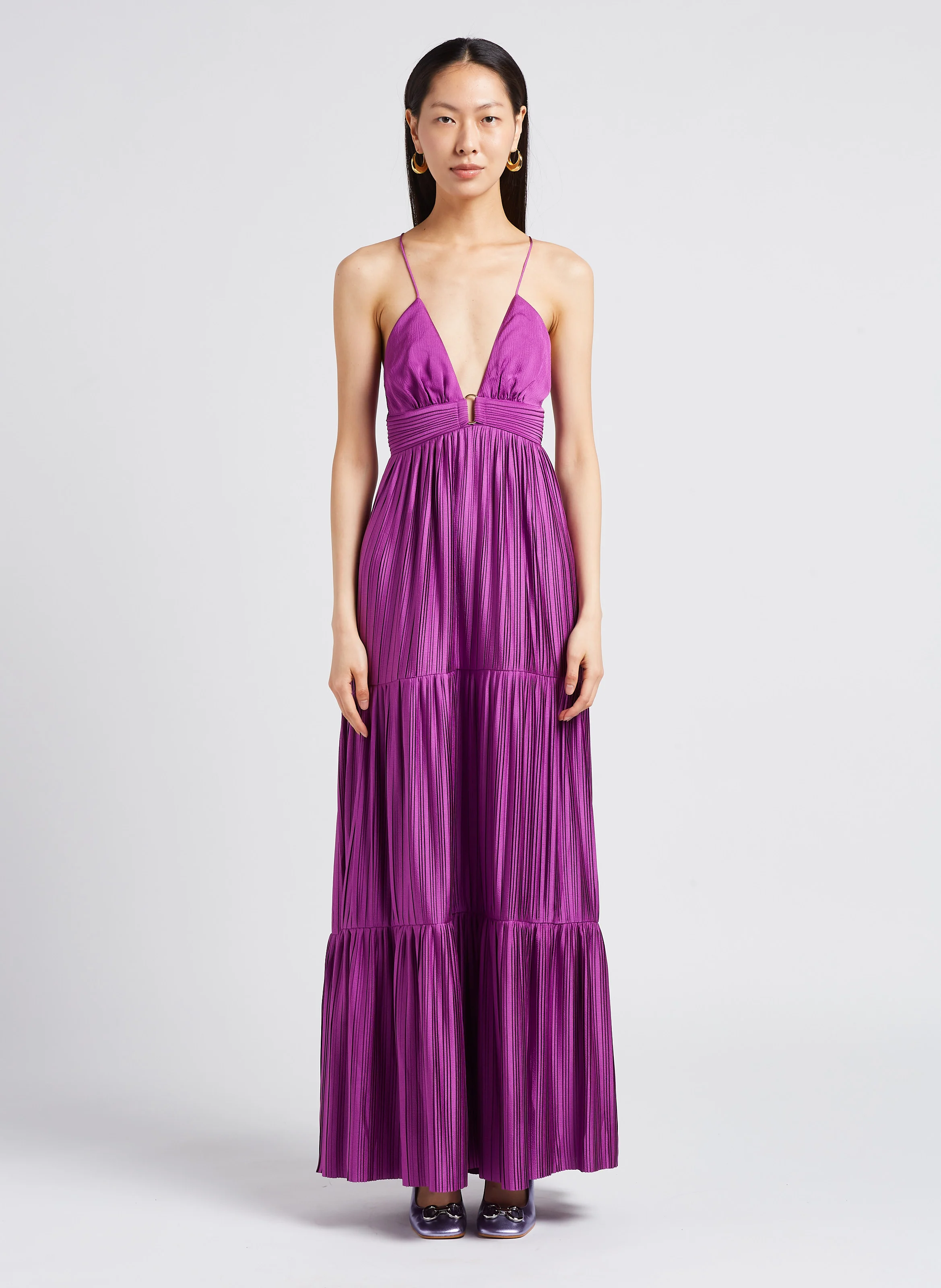WASTA - Robe longue plissée satinée | Violet