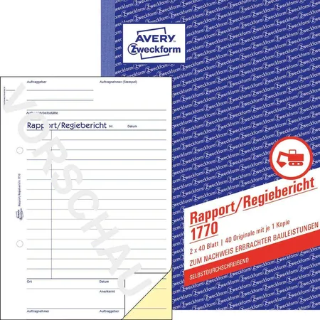 Avery Zweckform 1770 Rapport/Regiebericht, A5, selbstdurchschreibend, 2x40 Blatt