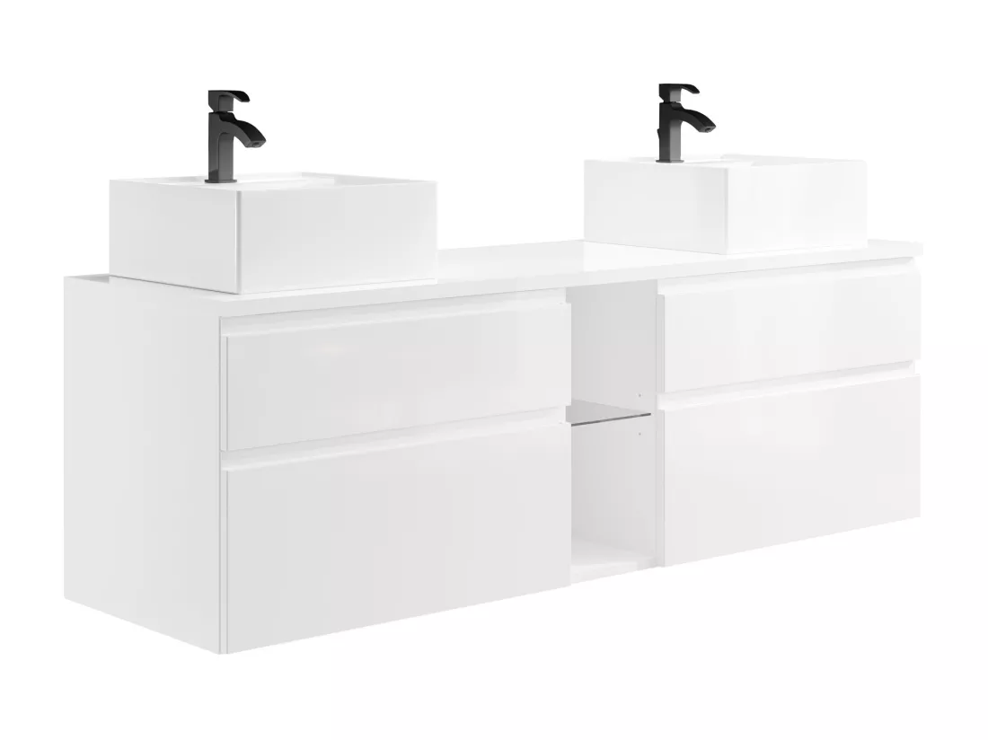 Meuble de salle de bain suspendu avec double vasque - Blanc - 150 cm - MAGDALENA II