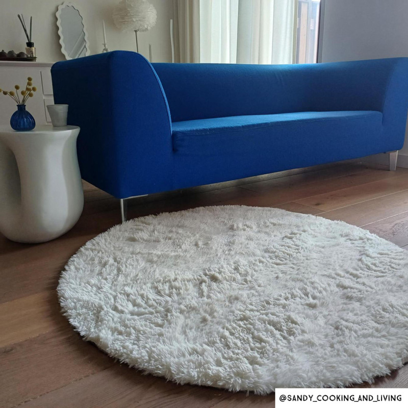 Vloerkleed hoogpolig rond - wit - ø120 cm