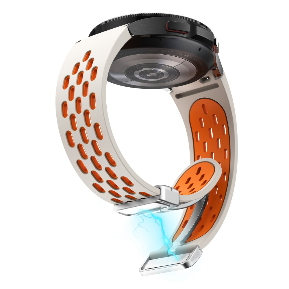 Samsung Galaxy Watch Active 2 (44mm) Ersatz Sport Dual Color Silikon Armband mit Magnetverschluss (Gelenkumfang: 180 - 240mm) - Weiss / Orange