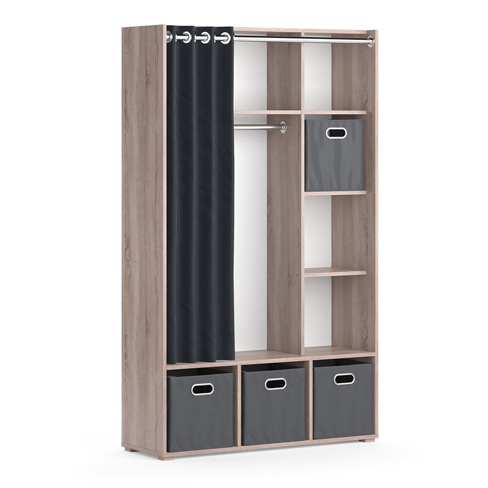 Vicco Kleiderschrank Schlafzimmerschrank Garderobe Luigi Sonoma Faltbox 106 x 178 cm modern Schrankregal Organizer Vorhang Kleiderstange Fächer Aufbewahrung Ablage