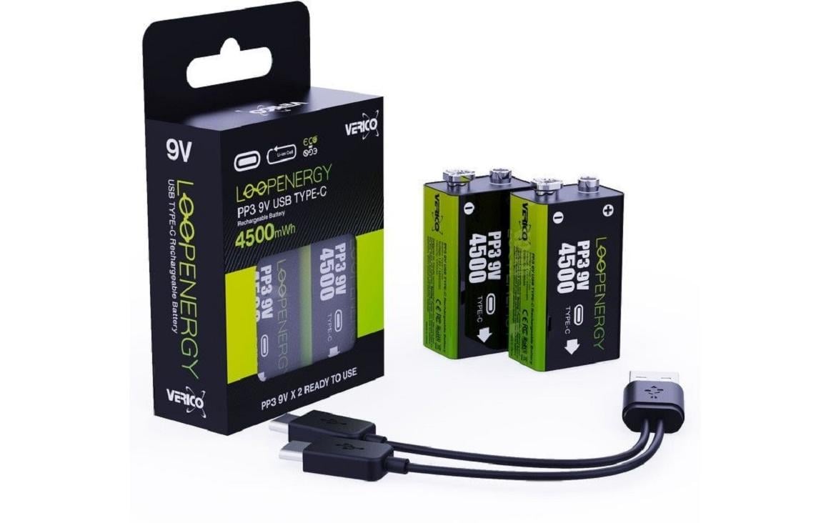 Akku PP3 Li-Ion 9V E-Block mit USB-C 500 mAh, 2 Stück9V-Akkus mit USB-C-Ladeanschluss