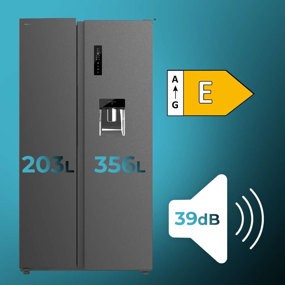 Cecotec American Refrigerator Bolero CoolMarket SBS 559 Dark E. 559L, 177 cm X 90 cm, Class E, Multi Air Flow System, Total No frost, Inverter plus mo