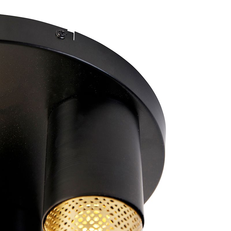Industriële plafondlamp zwart met goud rond 3-lichts - Raspi