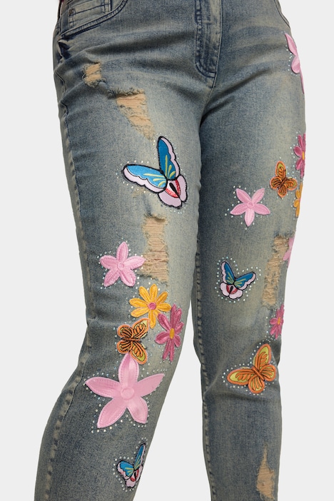 7/8-Slimjeans, schmale Passform, 5-Pocket, Patches