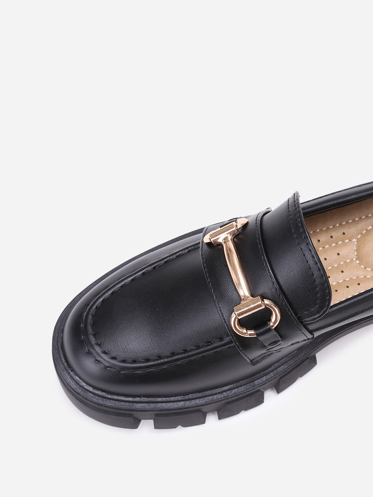Mocassins en simili à bride dorée- Noir