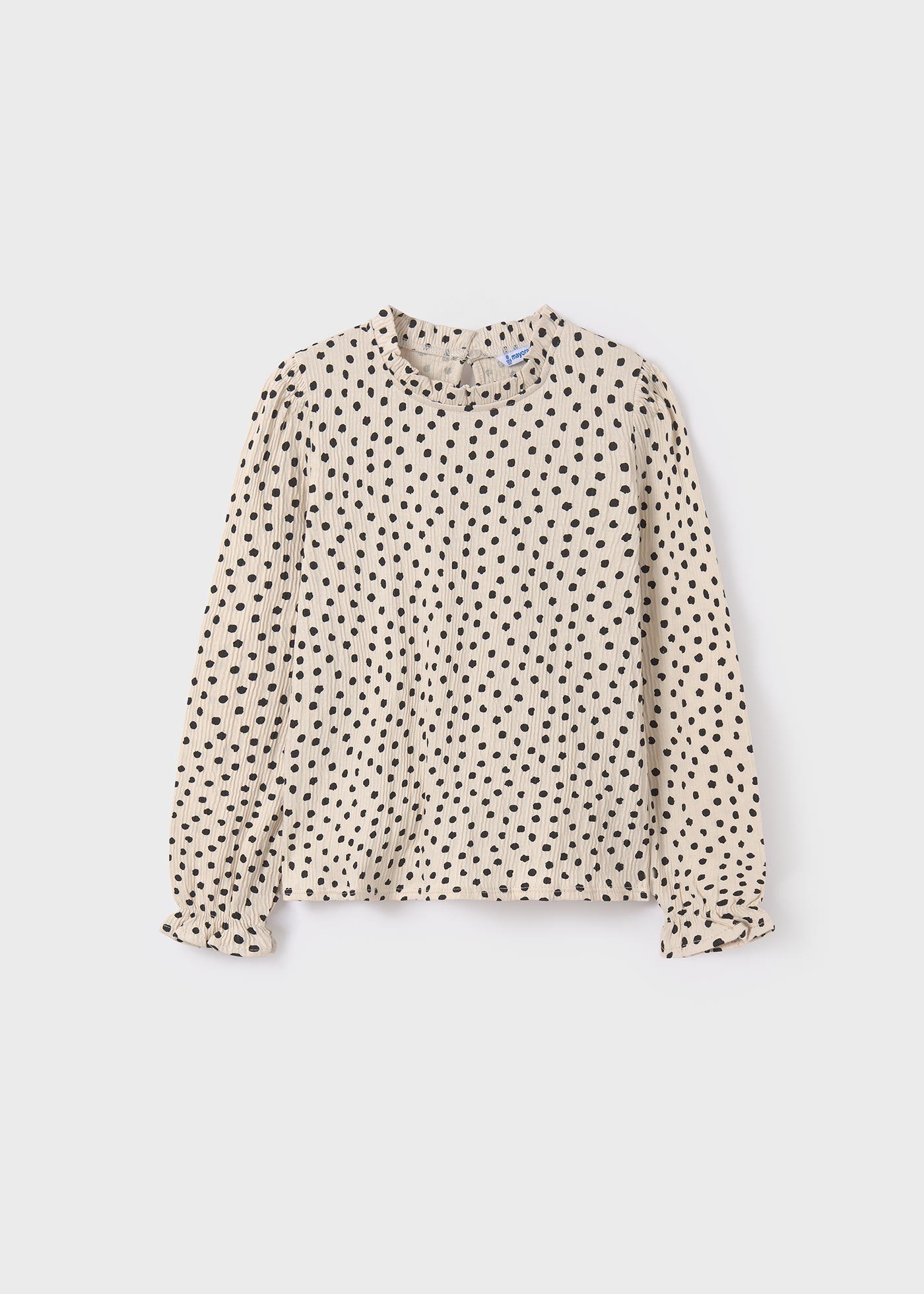 Camiseta de bolinhas, estilo chambray, infantil.