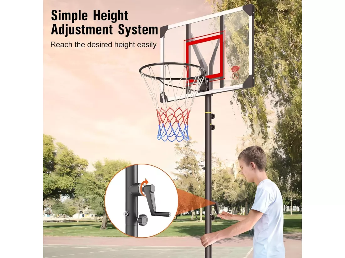 Panier de Basket-Ball, 1,54-2,6 m rapidement réglable, avec base remplissant et 2 roues, pour Enfant/Adultes - 86x81x260cm