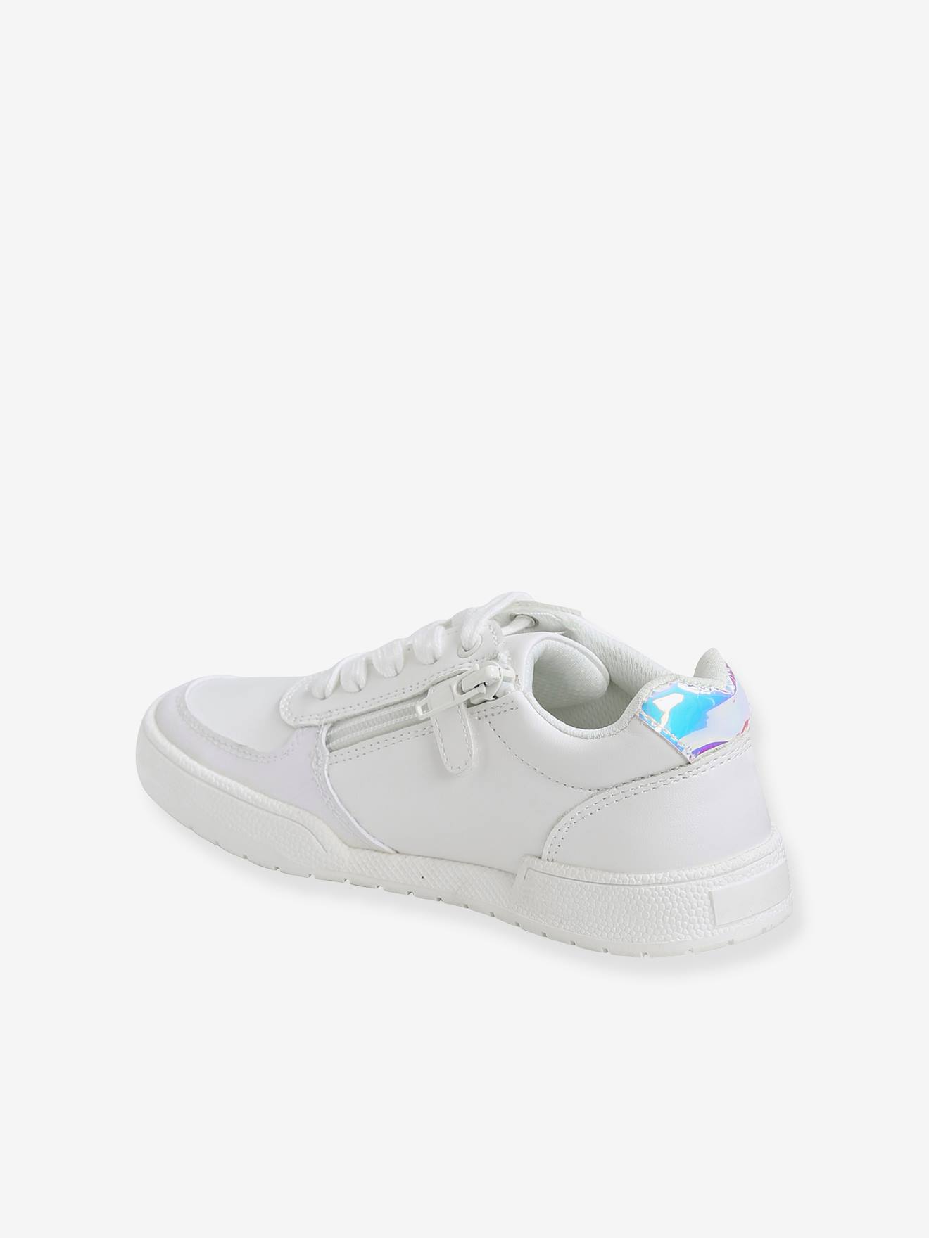 Tênis de amarrar com zíper, para meninas, branco claro liso