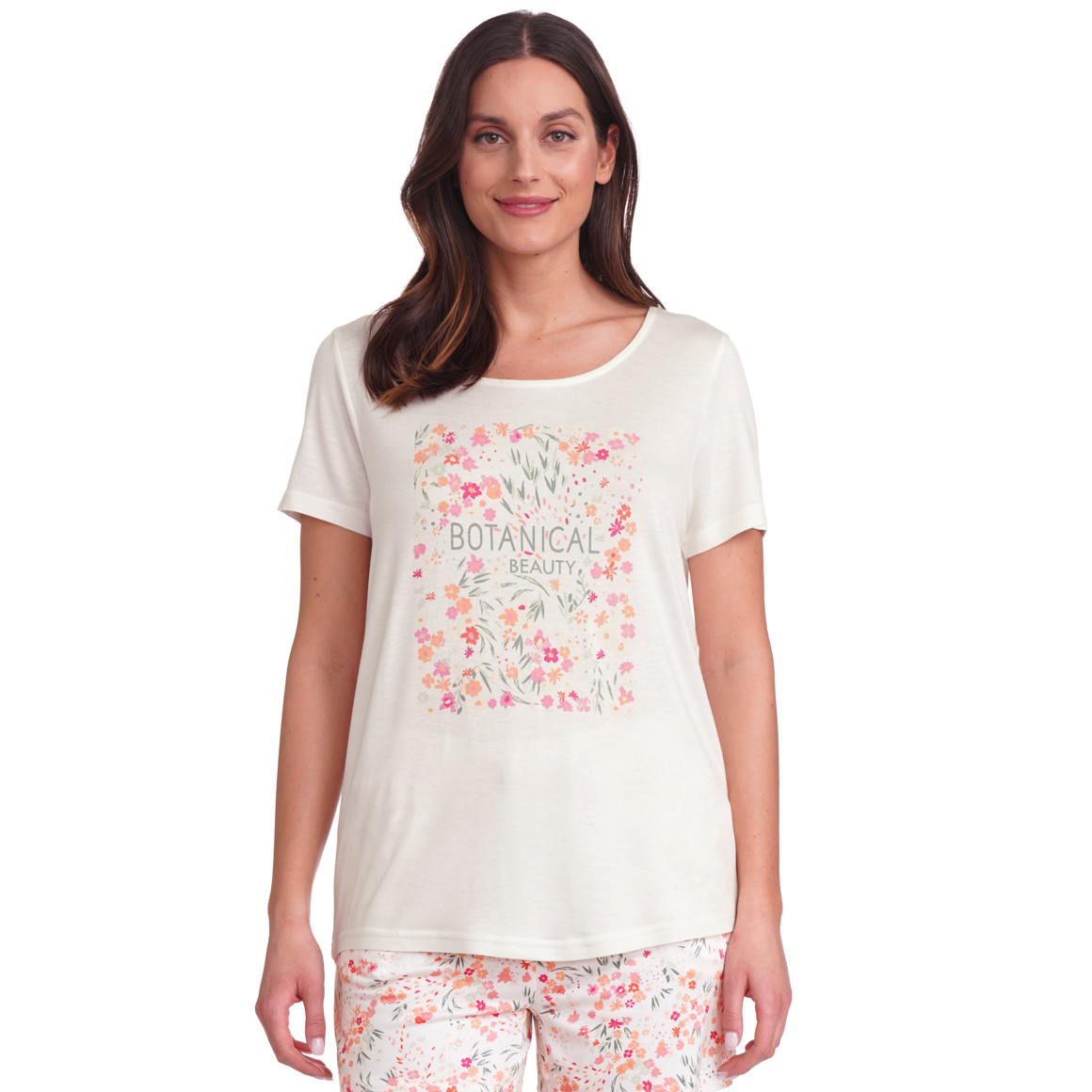 Gina Benotti Damen Schlafshirt mit Blumen-Print weiss