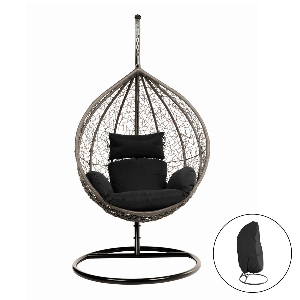 Home Deluxe - Cielo Hangstoel - Zwart, Hoogte 200 cm - incl. regenhoes, frame, zit- en rugkussens | Polyrattan hangstoel, tuinschommel, hangmand