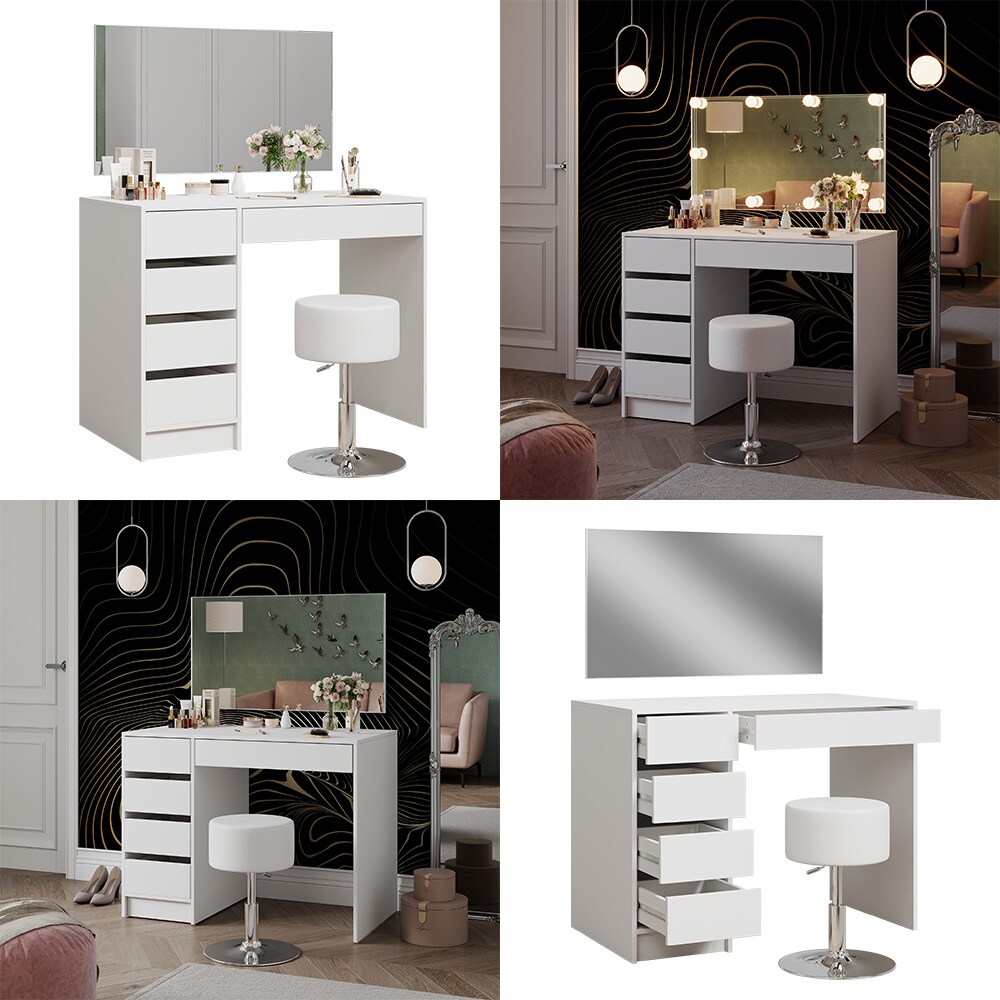 Vicco Schminktisch Thalia Weiß Hochglanz 100 cm mit Hocker