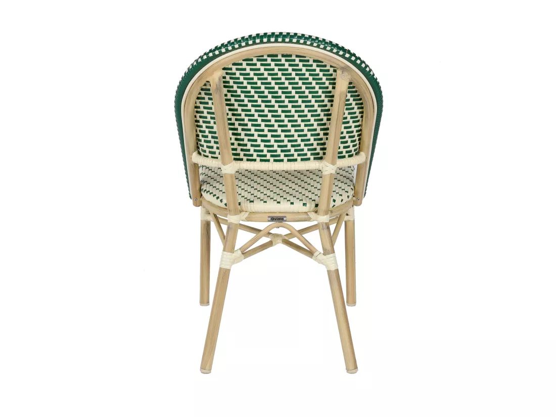 Chaise de terrasse bistrot parisien en aluminium et rotin vert foncé