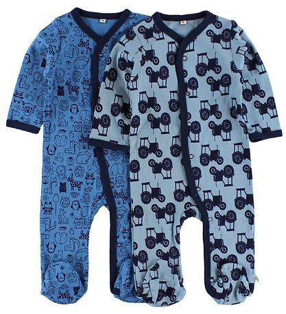 Pippi Baby Strampler - 2er-Pack - Blau/Hellblau m. Print