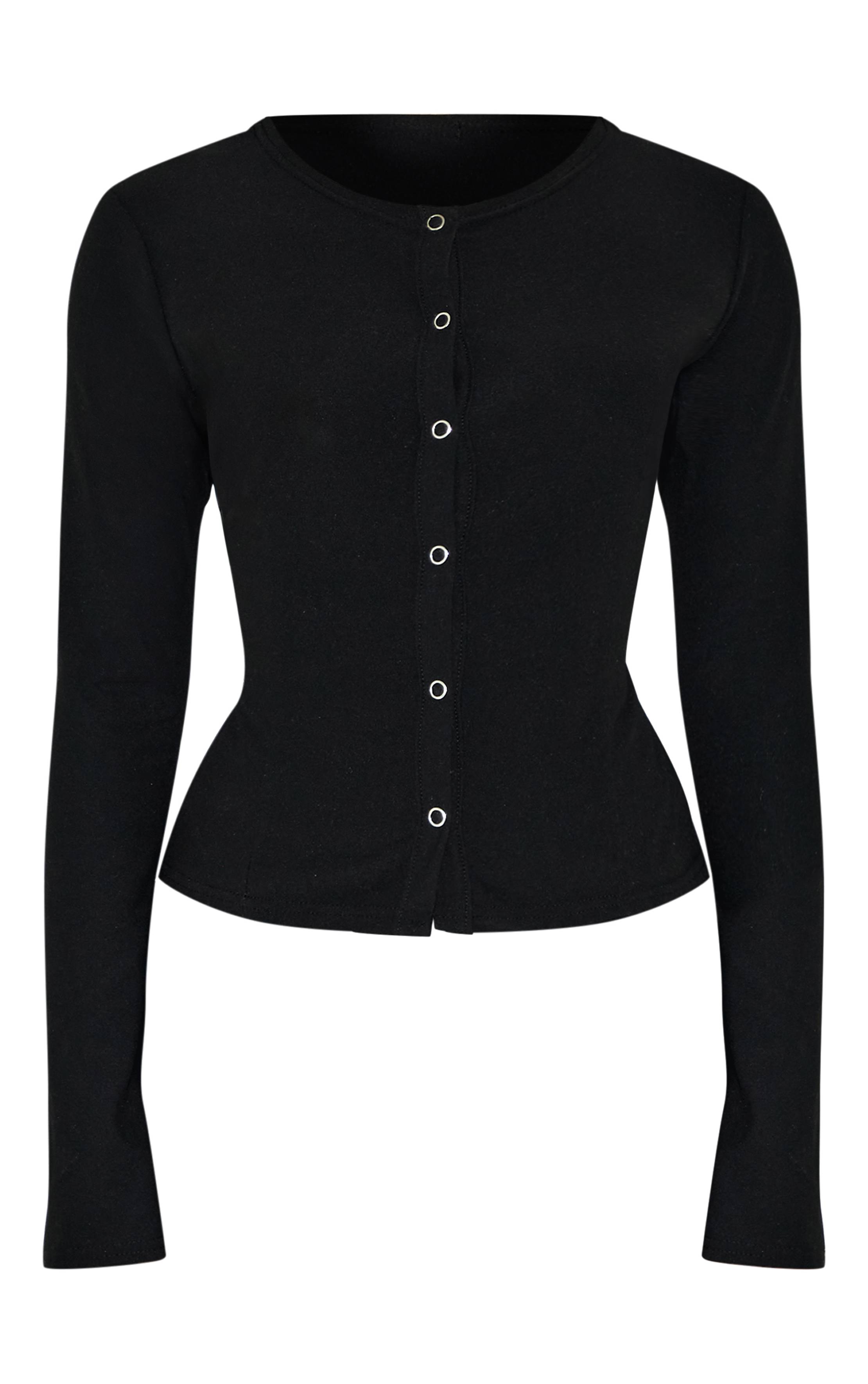 Noir Haut Long Petite À Manches Longues Avec Pressions En Tissu Doux