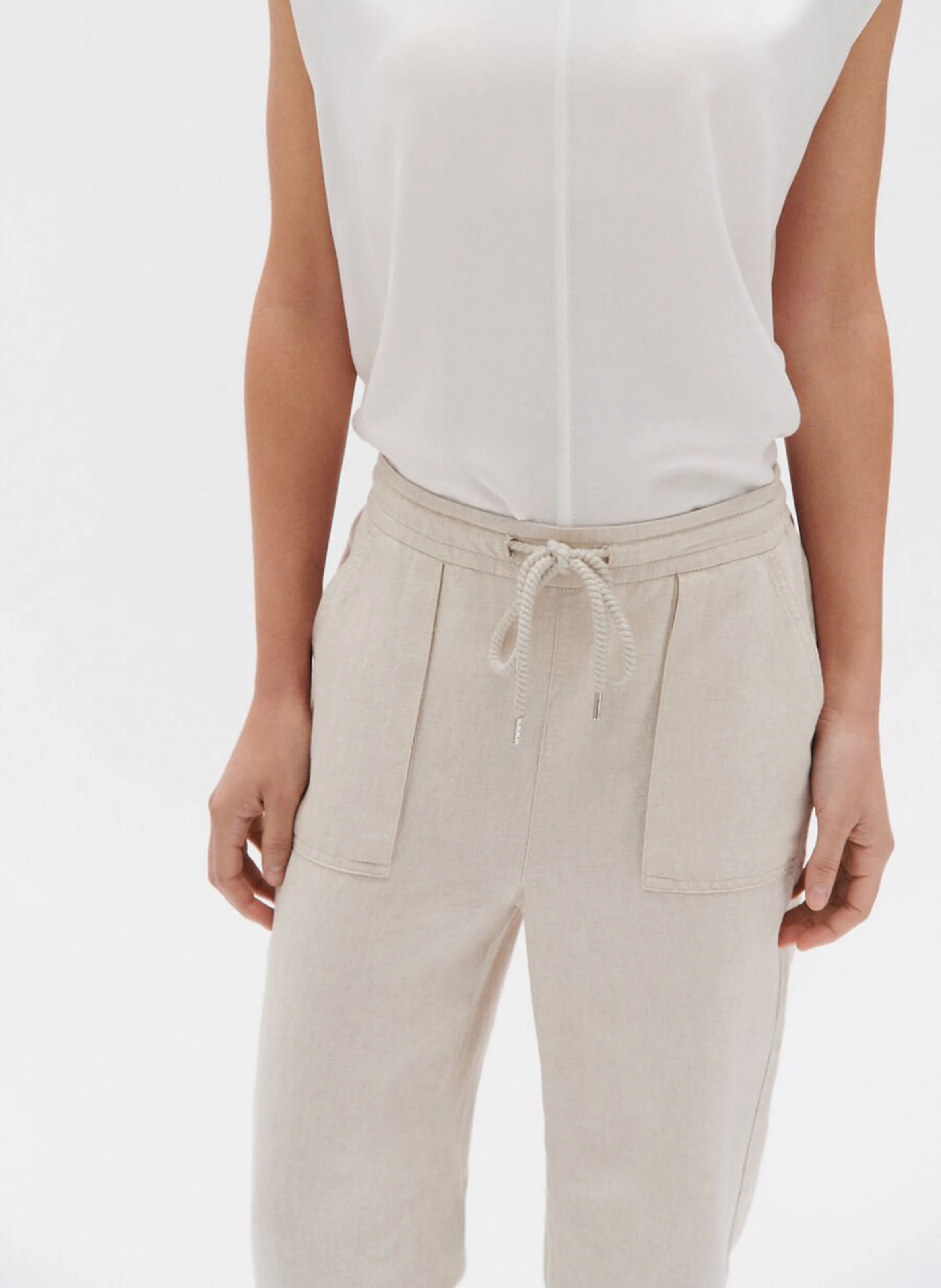 IGNACE - Pantalon droit en coton et lin| Beige