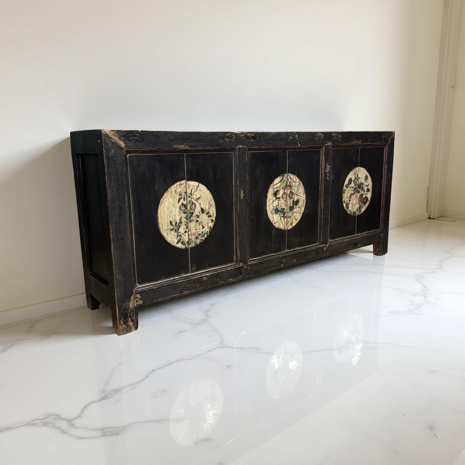 Dressoir 6dr zwart/beschilderd uniek