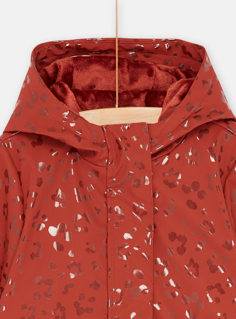 Imperméable à capuche rouge brique à imprimé panthère brillant