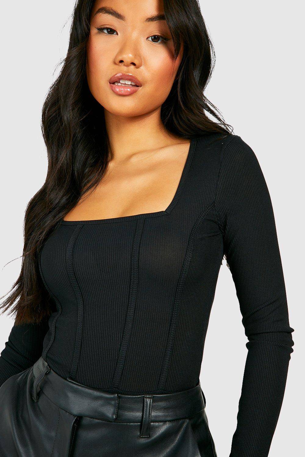 boohoo Petite Rib Corset Bodysuit