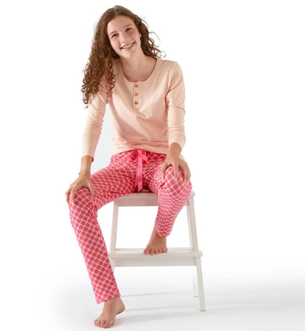 Little Label geruite pyjama van katoen roze