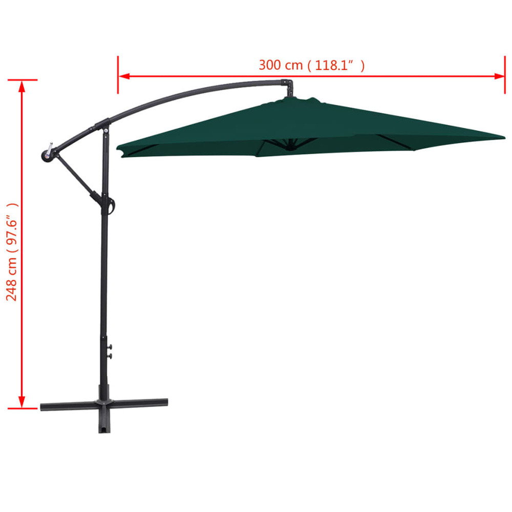 Parasol meuble de jardin en porte-à-faux 3 m vert