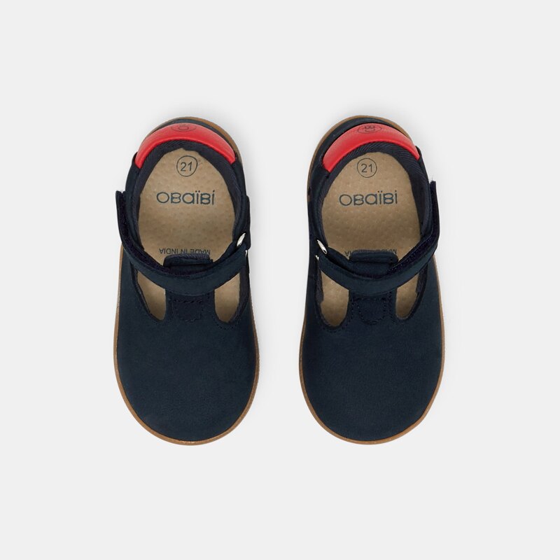 Salomés cuir unis à scratch bleu bébé garçon Bleu
